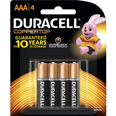 Image for DURACELL COPPERTOP ALKALINE AAA BATTERY PACK 4 from OFFICEPLANET OFFICE PRODUCTS DEPOT