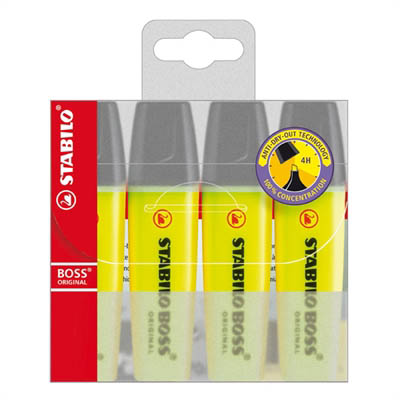 Image for STABILO BOSS HIGHLIGHTER CHISEL YELLOW PACK 4 from MOE Office Products Depot Mackay & Whitsundays