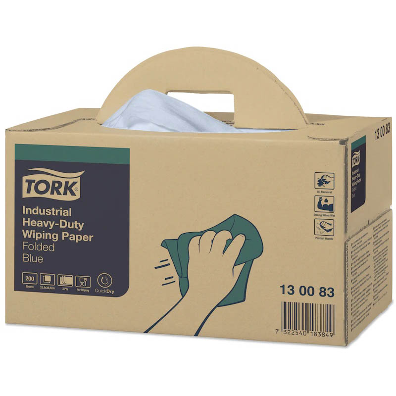 Image for TORK 130083 INDUSTRIAL HEAVY DUTY WIPING PAPER 3-PLY BLUE BOX 200 from OFFICEPLANET OFFICE PRODUCTS DEPOT
