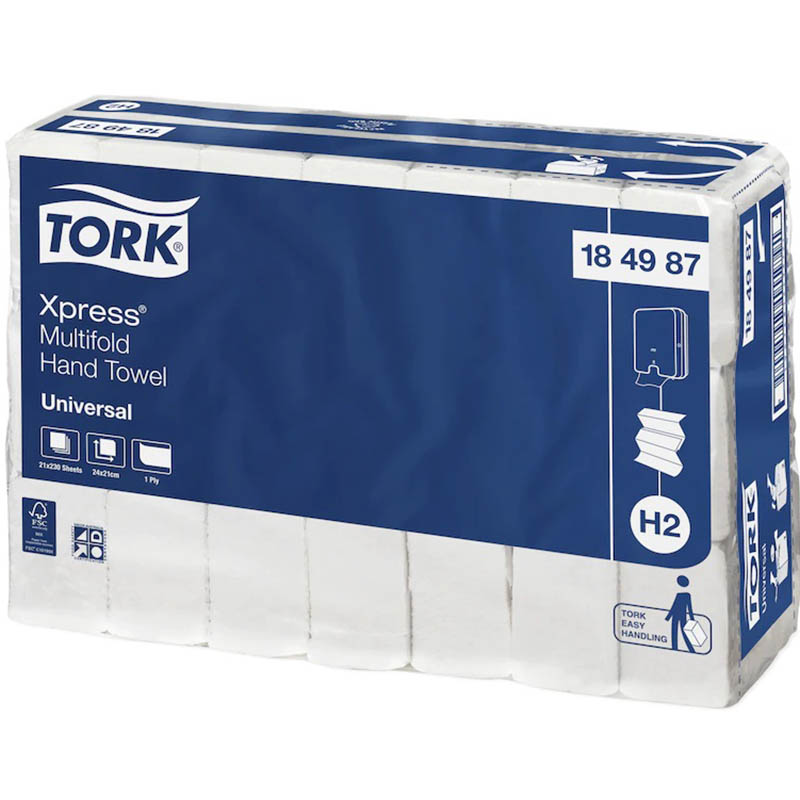 Image for TORK 184987 H2 XPRESS UNIVERSAL SLIMLINE MULTIFOLD HAND TOWEL 1-PLY 210 X 240MM WHITE PACK 230 SHEET from MOE Office Products Depot Mackay & Whitsundays
