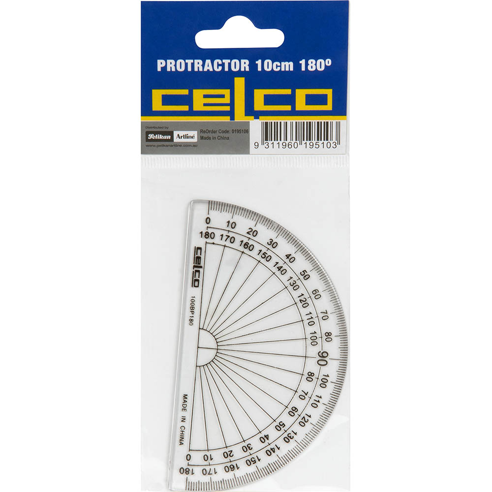 Image for CELCO PROTRACTOR 180 DEGREES 100MM HANGSELL from MOE Office Products Depot Mackay & Whitsundays