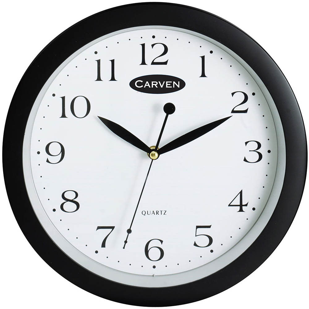 Image for CARVEN WALL CLOCK 250MM BLACK FRAME from MOE Office Products Depot Mackay & Whitsundays