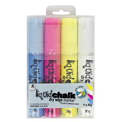 Image for TEXTA LIQUID CHALK MARKER DRY WIPE CHISEL 15MM ASSORTED WALLET 4 from Office Products Depot