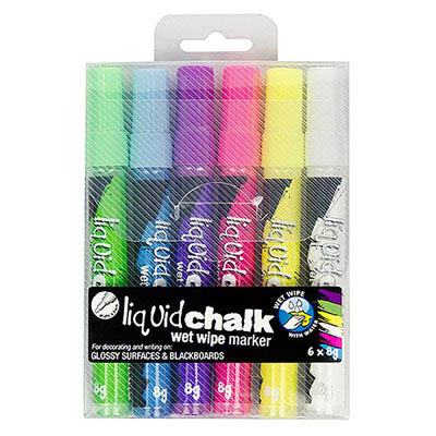 Image for TEXTA LIQUID CHALK MARKER WET WIPE BULLET 4.5MM ASSORTED WALLET 6 from Albany Office Products Depot