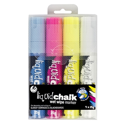 Image for TEXTA LIQUID CHALK MARKER WET WIPE CHISEL 15MM ASSORTED WALLET 4 from MOE Office Products Depot Mackay & Whitsundays