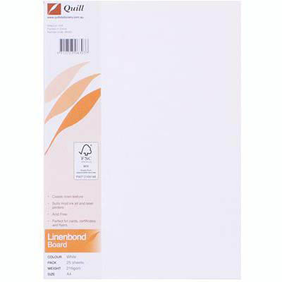Image for QUILL LINEN BOND BOARD 216GSM A4 WHITE PACK 25 from Office Products Depot