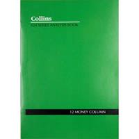 collins a24 series analysis book 12 money column feint ruled stapled 24 leaf a4 green