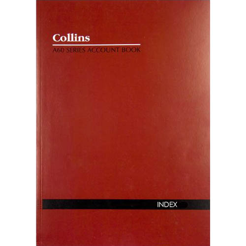 Image for COLLINS A60 SERIES ACCOUNT BOOK INDEX THROUGH FEINT RULED STAPLED 60 LEAF A4 RED from Margaret River Office Products Depot