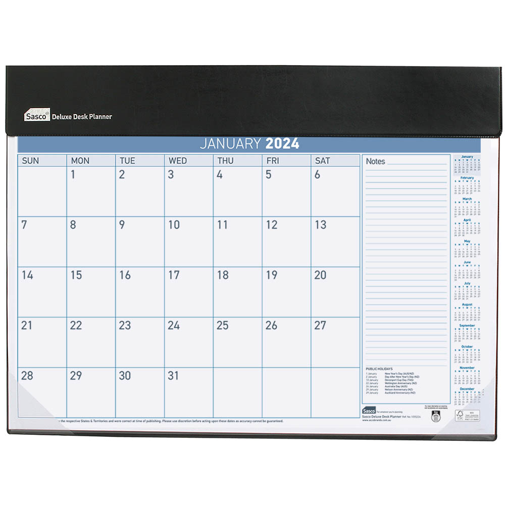 Image for SASCO 10552 DELUXE 512 X 376MM DESK PLANNER MONTH TO VIEW BLACK from Albany Office Products Depot