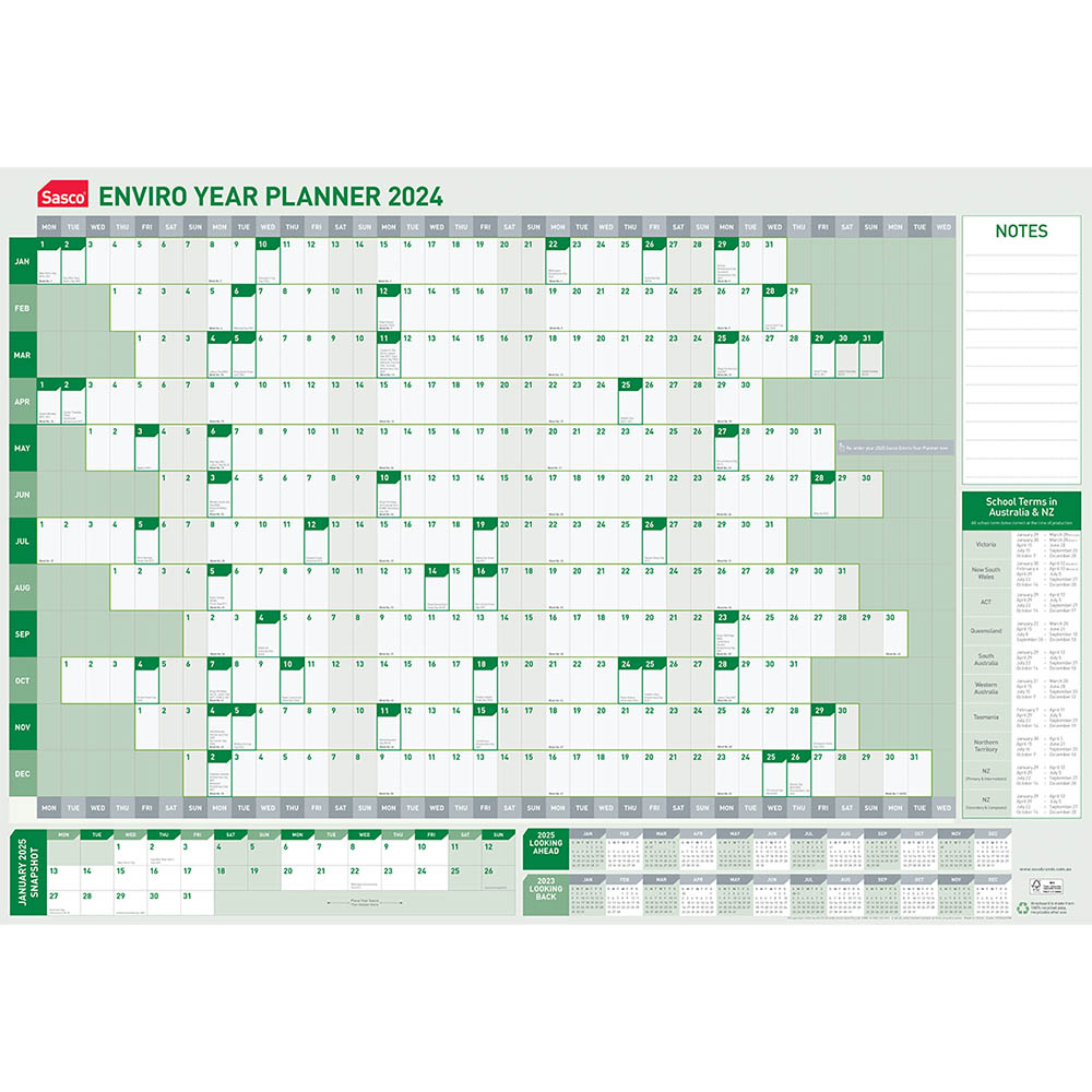 Image for SASCO 86659 ENVIRO 870 X 610MM YEAR PLANNER from OFFICEPLANET OFFICE PRODUCTS DEPOT