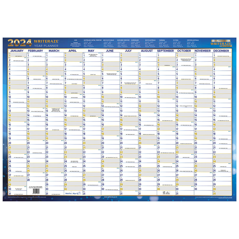 Image for COLLINS WRITERAZE 10800 QC EXECUTIVE YEAR PLANNER LAMINATED ROLL UP 700 X 1000MM from Total Supplies Pty Ltd