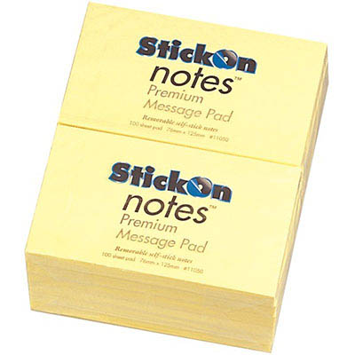 Image for STICK-ON NOTES 100 SHEETS 76 X 127MM YELLOW PACK 12 from Total Supplies Pty Ltd