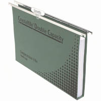 crystalfile double capacity suspension files 30mm foolscap green pack 10