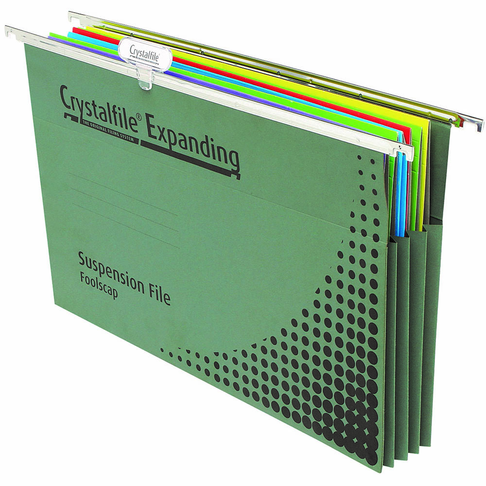 Image for CRYSTALFILE EXPANDING SUSPENSION FILES FOOLSCAP GREEN BOX 10 from MOE Office Products Depot Mackay & Whitsundays