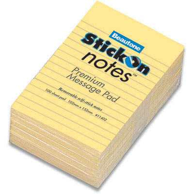 Image for STICK-ON NOTES MESSAGE PAD 100 SHEETS 102 X 52MM YELLOW PACK 6 from MOE Office Products Depot Mackay & Whitsundays