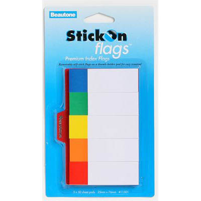 Image for STICK-ON INDEX FLAGS 50 SHEETS 25 X 76MM ASSORTED PACK 5 from Ross Office Supplies Office Products Depot