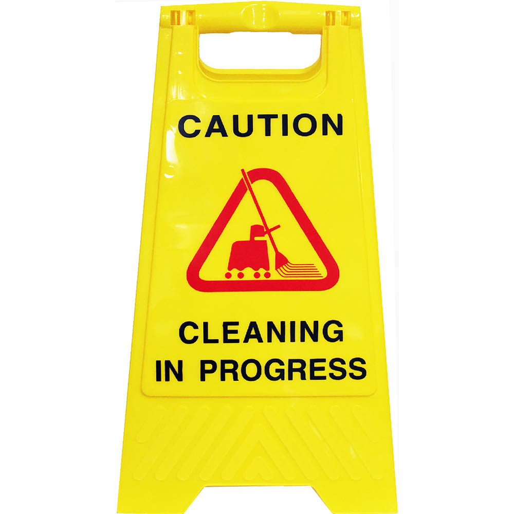 Image for CLEANLINK SAFETY A-FRAME SIGN CLEANING IN PROGRESS 430 X 280 X 620MM YELLOW from Barkers Rubber Stamps & Office Products Depot