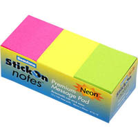 stick-on notes 50 sheets 38 x 50mm neon assorted pack 12
