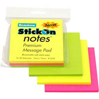 stick-on notes 50 sheets 76 x 76mm neon assorted pack 3