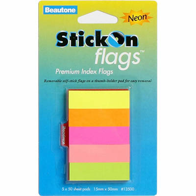 Image for STICK-ON FLAGS 50 SHEETS 15 X 50MM NEON ASSORTED PACK 5 from MOE Office Products Depot Mackay & Whitsundays