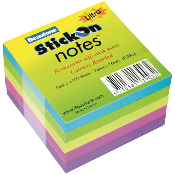 Image for STICK-ON ULTRA NOTES 100 SHEETS 76 X 76MM ASSORTED from Total Supplies Pty Ltd