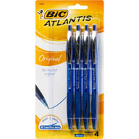 bic atlantis retractable ballpoint pen 1.0mm blue pack 4