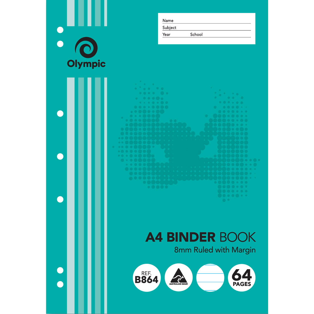 Image for OLYMPIC B864 BINDER BOOK 8MM RULED 64 PAGE 55GSM A4 from Margaret River Office Products Depot