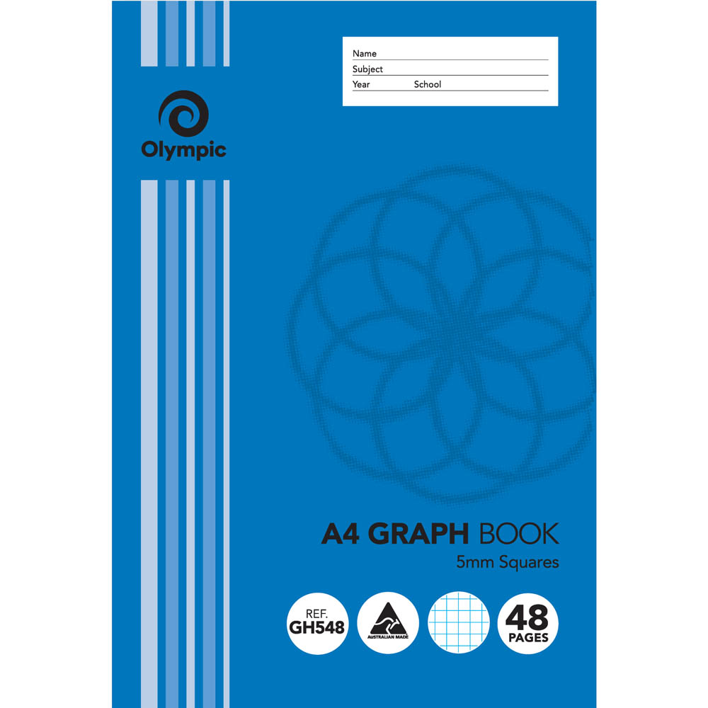 Image for OLYMPIC GH548 GRAPH BOOK 5MM SQUARES 48 PAGE 55GSM A4 from Barkers Rubber Stamps & Office Products Depot