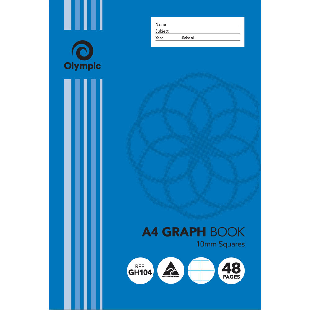 Image for OLYMPIC GH104 GRAPH BOOK 10MM SQUARES 48 PAGE 55GSM A4 from Albany Office Products Depot