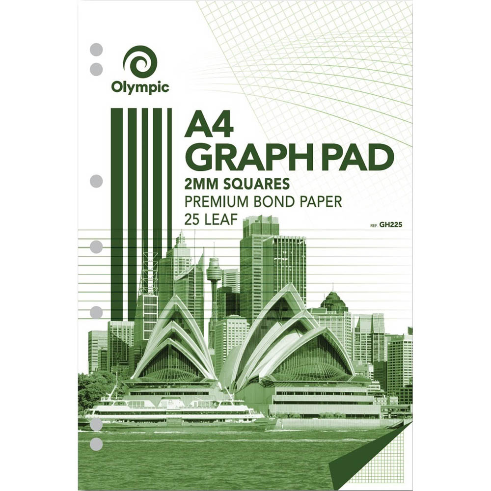 Image for OLYMPIC GH225 GRAPH PAD 2MM SQUARES 70GSM 25 LEAF A4 from Total Supplies Pty Ltd