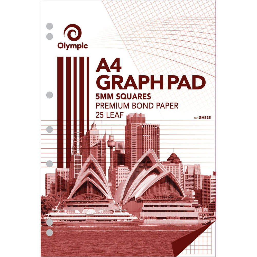 Image for OLYMPIC GH525 GRAPH PAD 5MM SQUARES 70GSM 25 LEAF A4 from MOE Office Products Depot Mackay & Whitsundays
