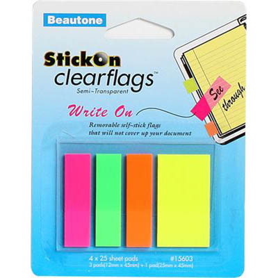Image for STICK-ON CLEAR FLAGS WRITE ON 25 SHEETS 12 X 45MM ASSORTED PACK 100 from Office Products Depot Gold Coast