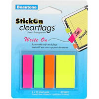 stick-on clear flags write on 25 sheets 12 x 45mm assorted pack 100