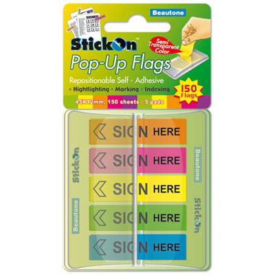 Image for STICK-ON POP UP SIGN HERE FLAGS 30 SHEETS 45 X 12MM ASSORTED PACK 5 from Ross Office Supplies Office Products Depot