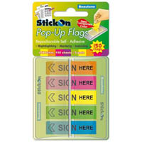 stick-on pop up sign here flags 30 sheets 45 x 12mm assorted pack 5