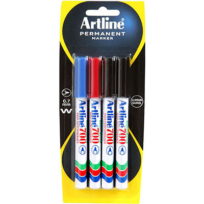 Image for ARTLINE 700 PERMANENT MARKER BULLET 0.7MM ASSORTED PACK 4 from MOE Office Products Depot Mackay & Whitsundays
