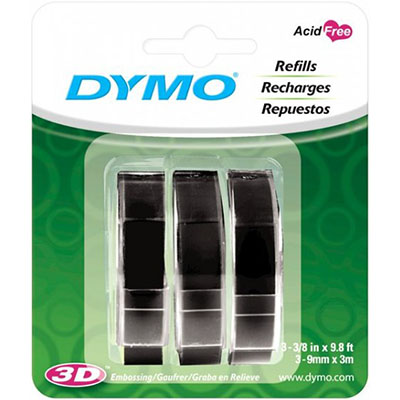 Image for DYMO 1741670 EMBOSSING LABELLING TAPE 9MM X 3M GLOSSY BLACK PACK 3 from Total Supplies Pty Ltd