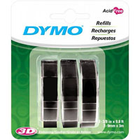 dymo 1741670 embossing labelling tape 9mm x 3m glossy black pack 3