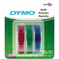 dymo 1741671 embossing labelling tape 9mm x 3m glossy assorted pack 3