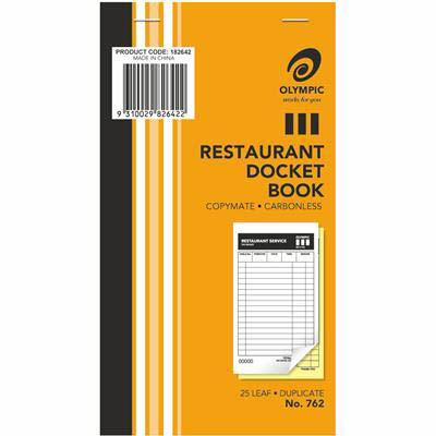 Image for OLYMPIC 762 RESTAURANT DOCKET BOOK 25 LEAF 93 X 165MM 25 SETS from Ross Office Supplies Office Products Depot