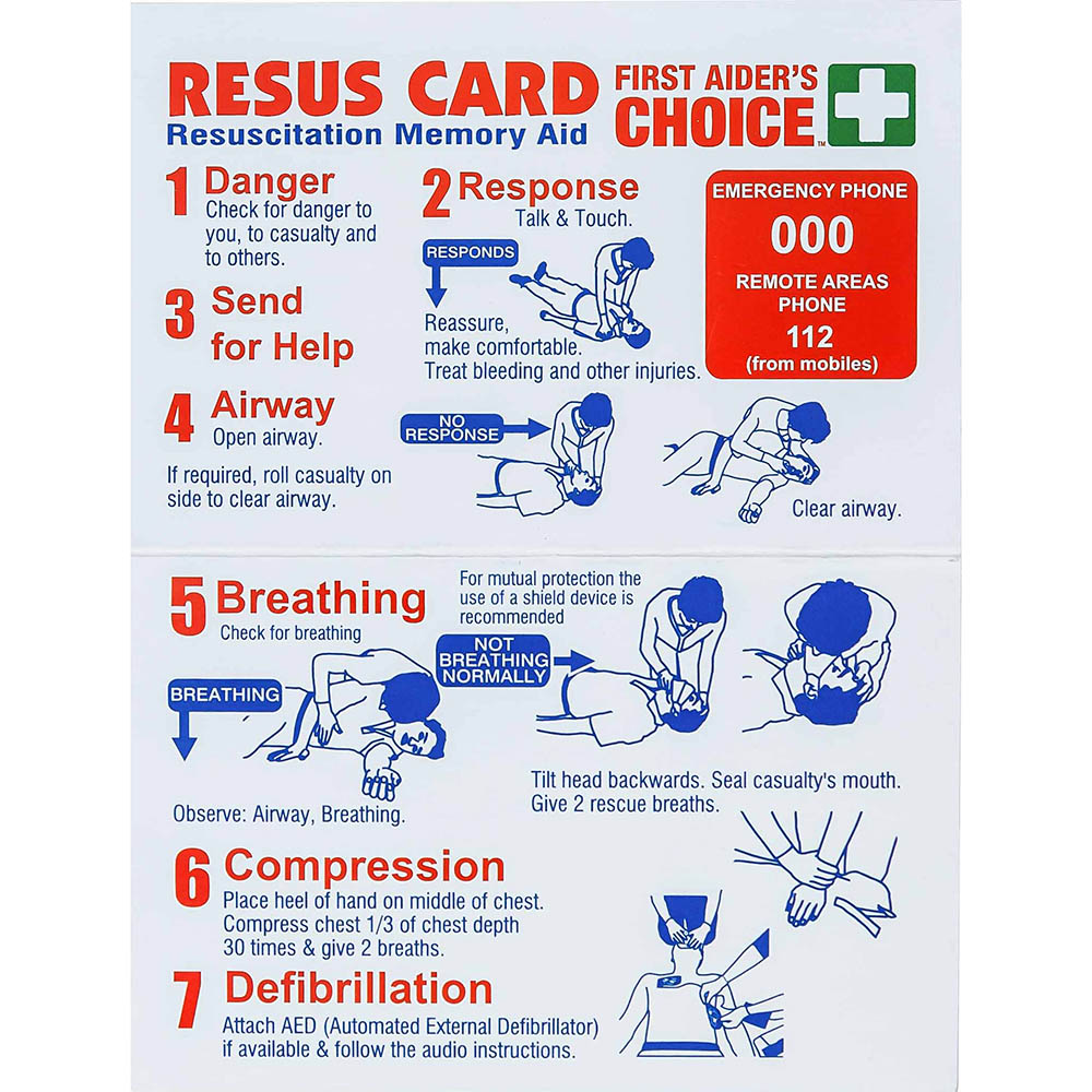 Image for FIRST AIDERS CHOICE CPR RESUSCITATION POCKET CARD from OFFICEPLANET OFFICE PRODUCTS DEPOT