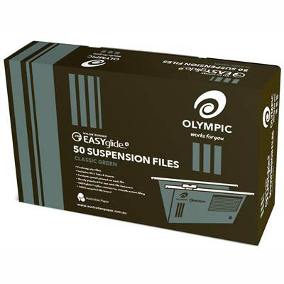 Image for OLYMPIC 100% RECYCLED EASY GLIDE SUSPENSION FILES FOOLSCAP GREEN PACK 50 from MOE Office Products Depot Mackay & Whitsundays