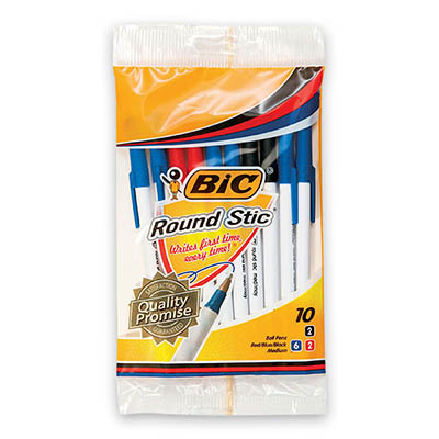 Image for BIC ROUND STIC BALLPOINT PENS MEDIUM ASSORTED PACK 10 from MOE Office Products Depot Mackay & Whitsundays