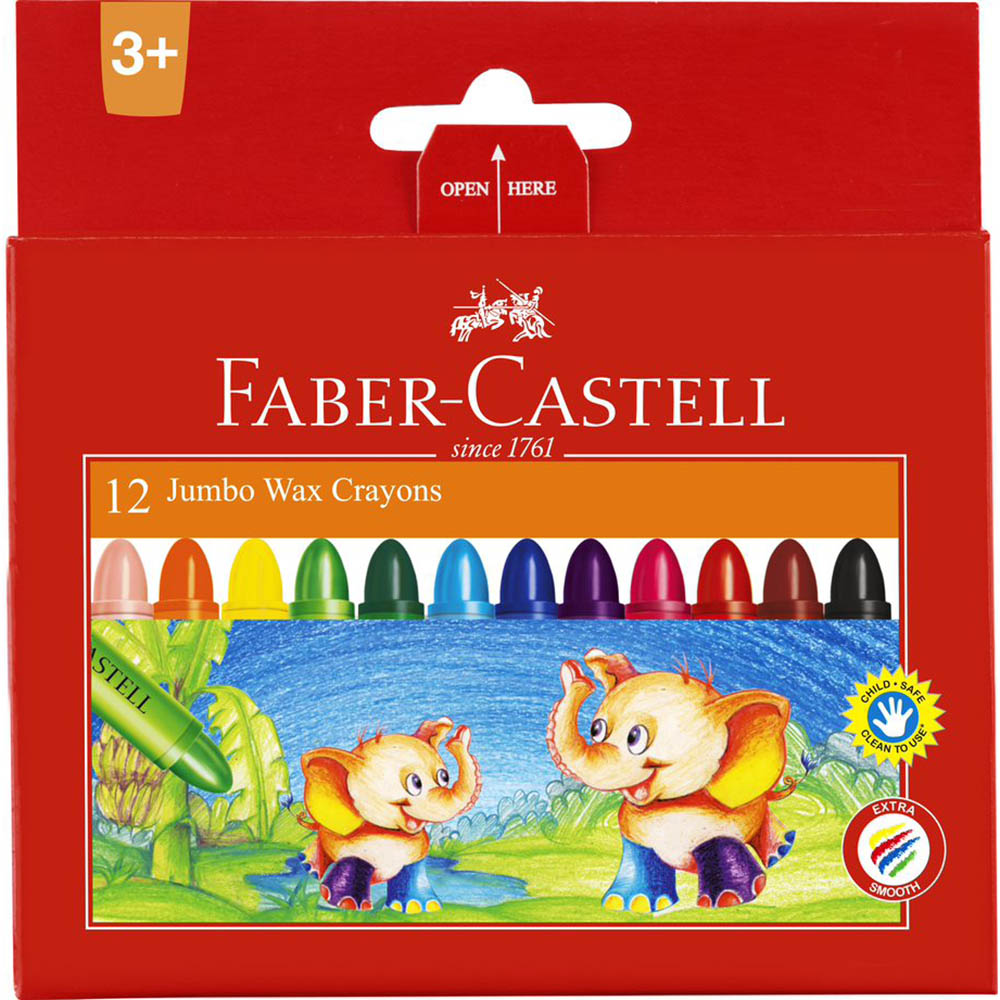Image for FABER-CASTELL JUMBO WAX CRAYONS ASSORTED BOX 12 from Total Supplies Pty Ltd