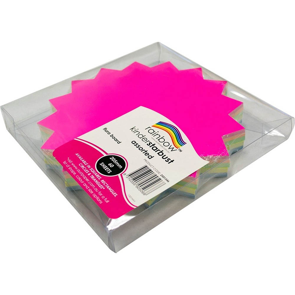 Image for RAINBOW KINDER SHAPES STARBURST 300GSM 205MM FLURO ASSORTED PACK 60 from Office Products Depot Gold Coast