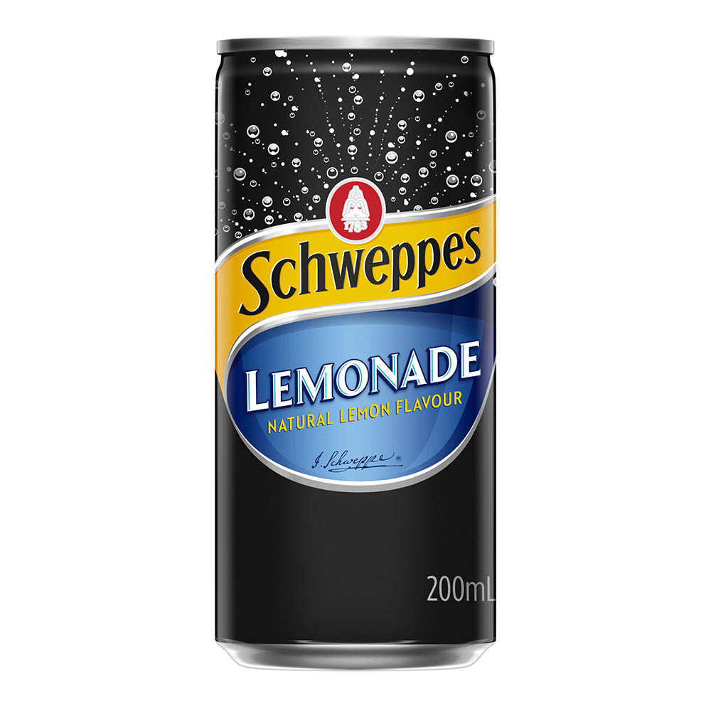 Image for SCHWEPPES LEMONADE CAN 200ML CARTON 24 from Barkers Rubber Stamps & Office Products Depot