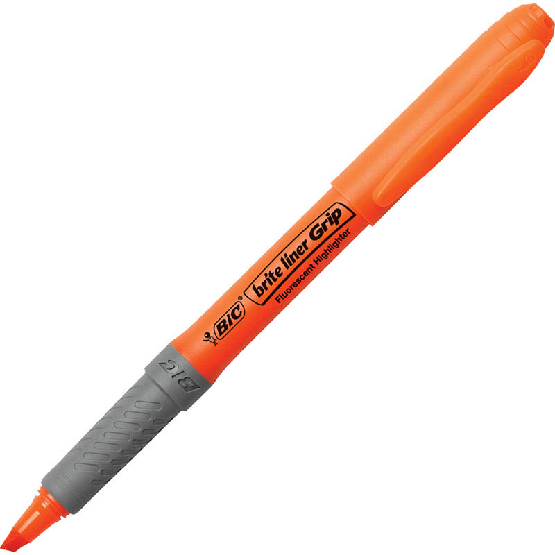 Image for BIC BRITELINER GRIP HIGHLIGHTER PEN STYLE CHISEL ORANGE BOX 12 from MOE Office Products Depot Mackay & Whitsundays