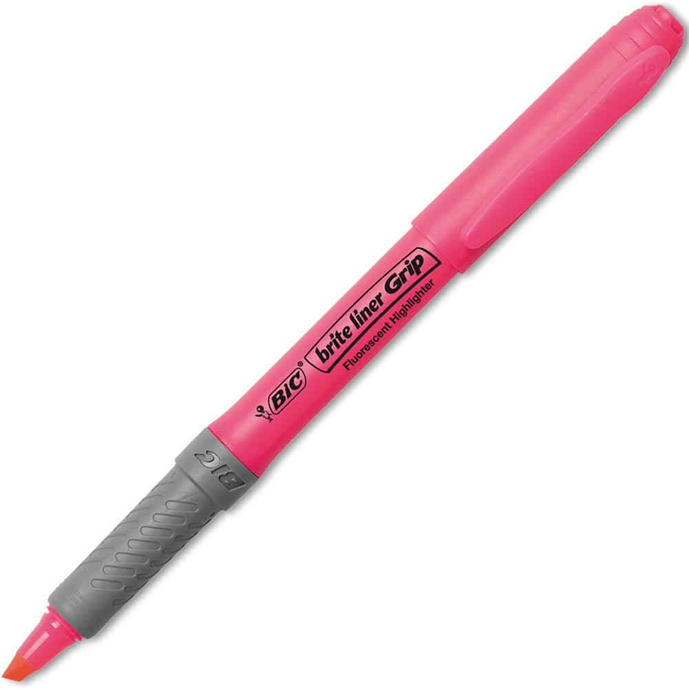 Image for BIC BRITELINER GRIP HIGHLIGHTER PEN STYLE CHISEL PINK BOX 12 from MOE Office Products Depot Mackay & Whitsundays