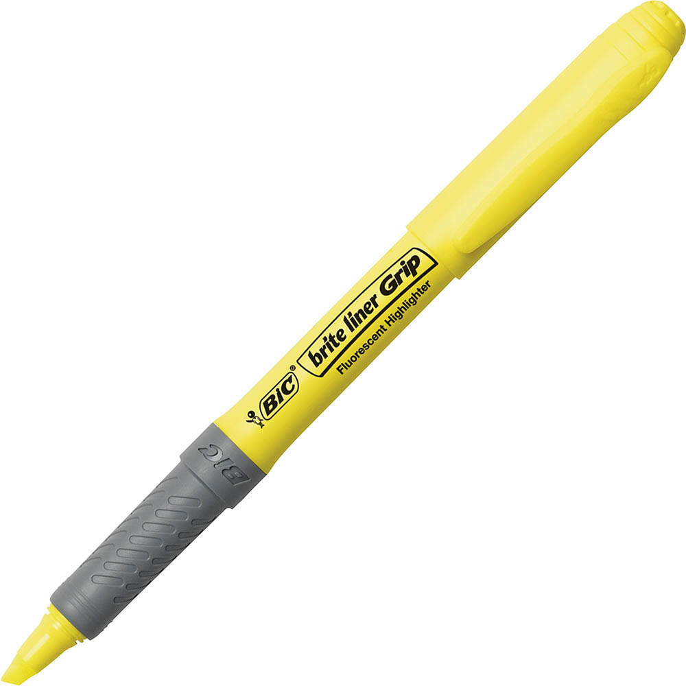 Image for BIC BRITELINER GRIP HIGHLIGHTER PEN STYLE CHISEL YELLOW BOX 12 from MOE Office Products Depot Mackay & Whitsundays