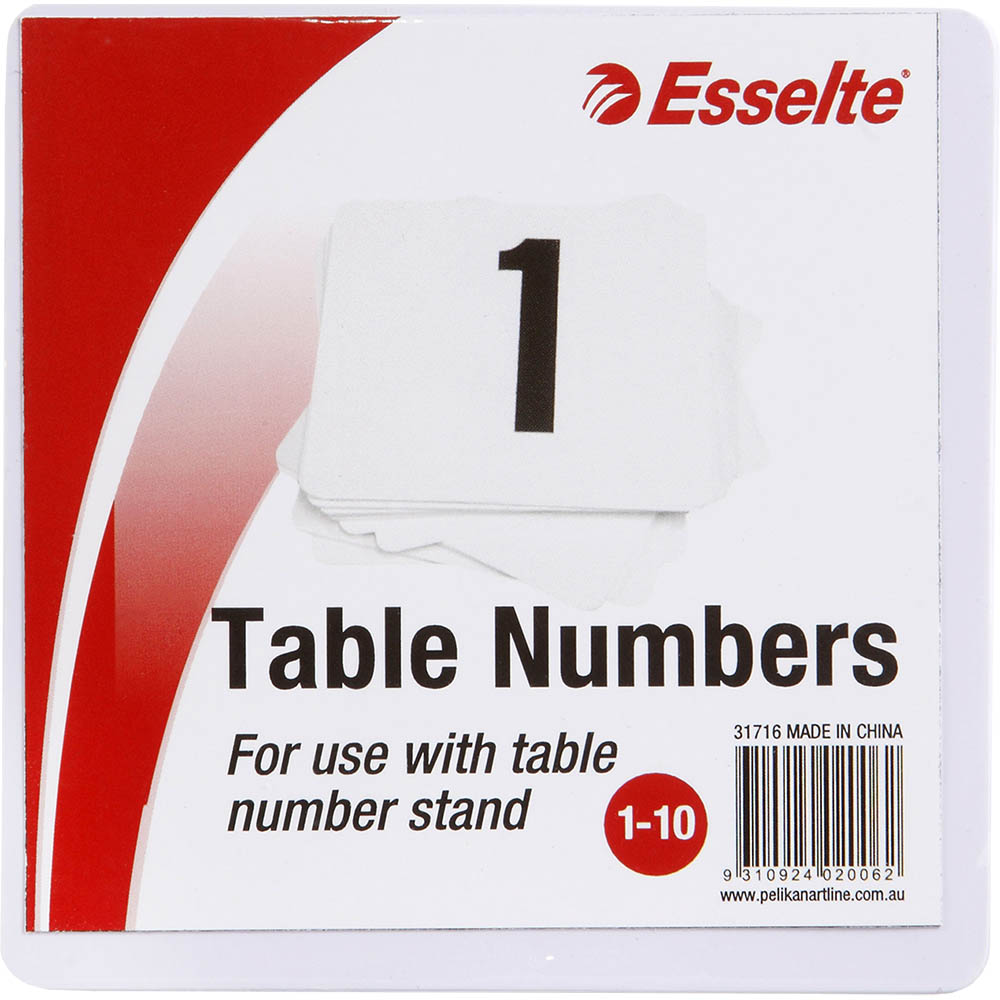 Image for ESSELTE TABLE NUMBERS 1-10 100MM WHITE PACK 10 from Total Supplies Pty Ltd